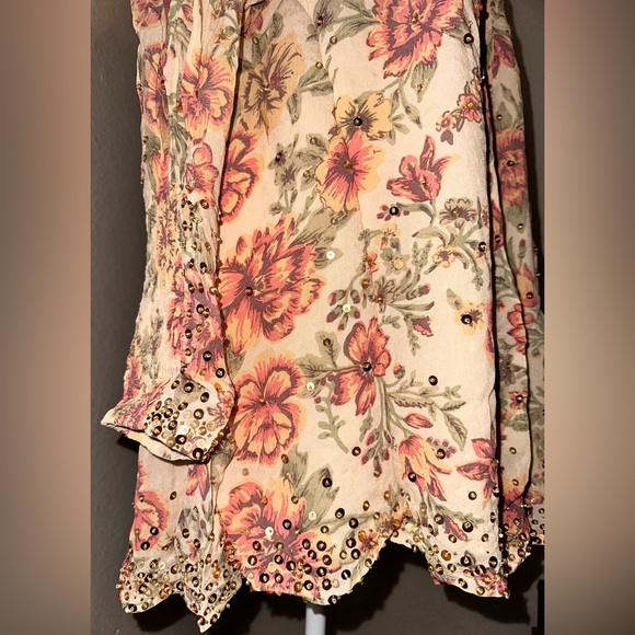Free People Bali Golden Shimmer Dress Vintage Floral Printed Mini - Picture 3 of 14